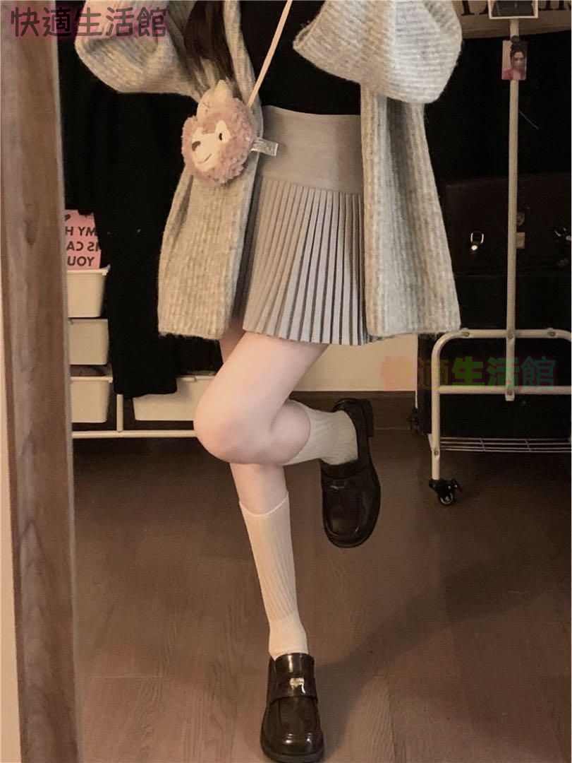 新品 未使用 レディース ファッション系 韓国 服 レディース スカート グレー ミニスカート プリーツ ハイウエスト