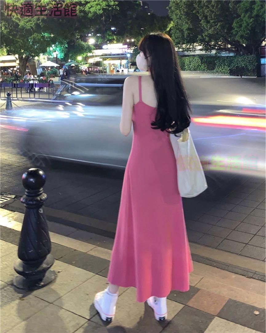 新品 未使用 レディース ファッション系 韓国 服 レディース ワンピース ピンク キャミワンピース ロングワンピース
