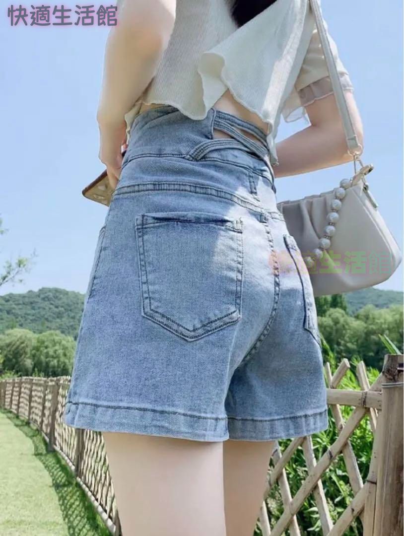 新品 未使用 レディース ファッション系 韓国 服 レディース ショートパンツ 青 パンツ ハイウエスト デニム 人気 青
