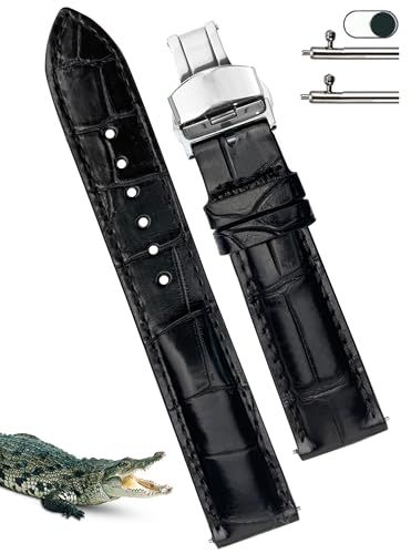 ☆新品☆[vinacreations] クロコダイル腕時計ベルト Dバックル メンズ ワニ交換用時計バンドクイックリリースバネ棒 腕首 ディーバックル付きストラップ 男性用 ハンドメイド 手作り