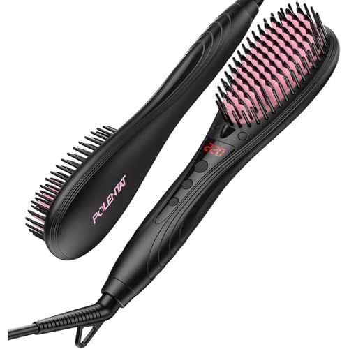 POLENTAT 【美容師おすすめ】ストレートブラシ ブラシ型ヘアアイロン ヒートブラシ マイナスイオン搭載 サロン級 MAX220℃ デジタル温度表示 6段階温度調整 温度記憶 急速加熱 静電気防止 火傷防止 自動電源オフ 時短スタイリング 8490e5f5