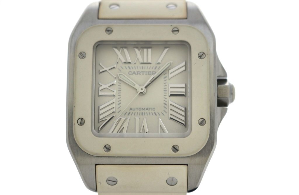 Cartier カルティエ サントス 100MM W20122U2 腕時計 ステンレススチール/ラバー ホワイト ユニセックス 自動巻き OH済み 2148104063076 【200】【中古】