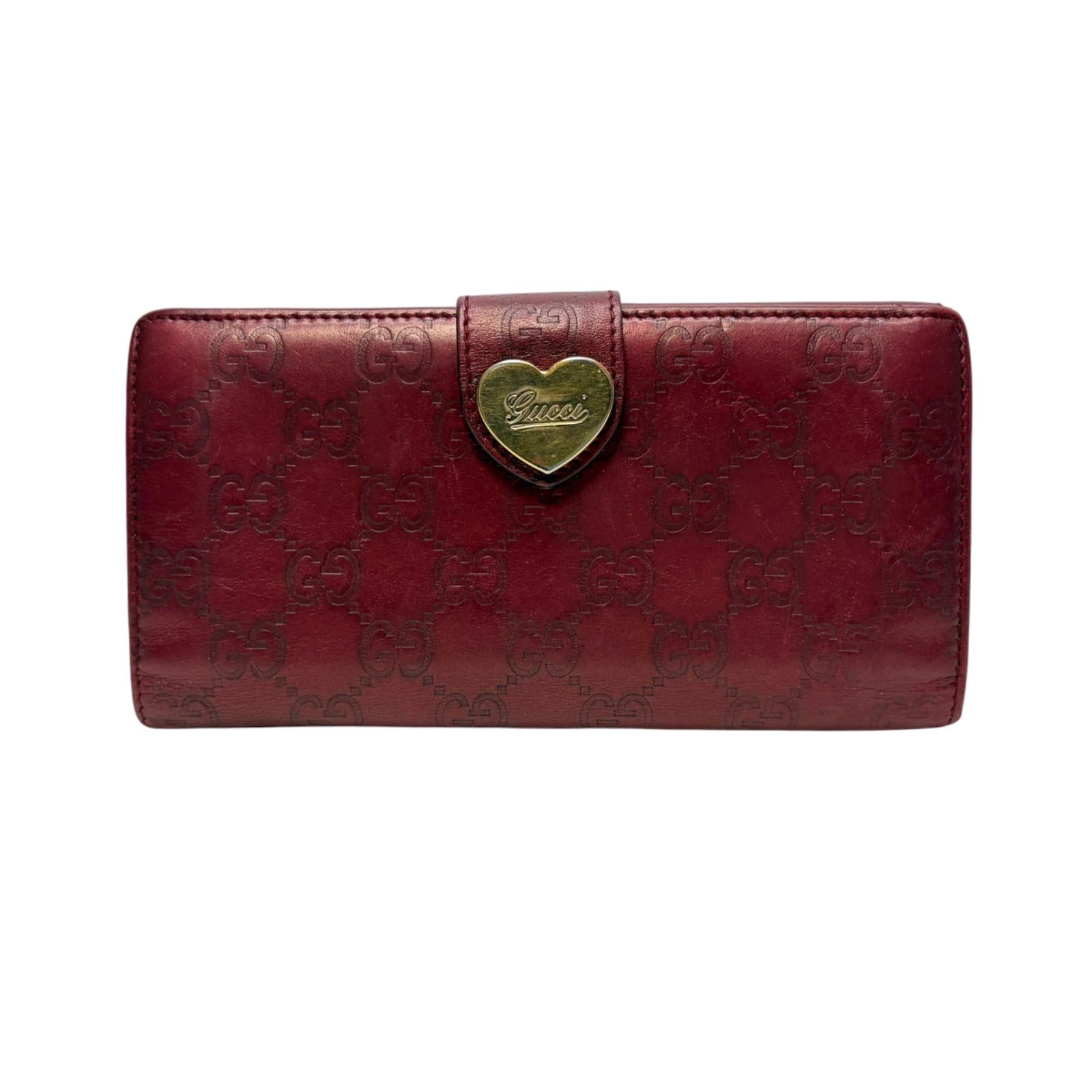 4499 GUCCI グッチ 長財布 レッド レザー wホック シマレザー - メルカリ