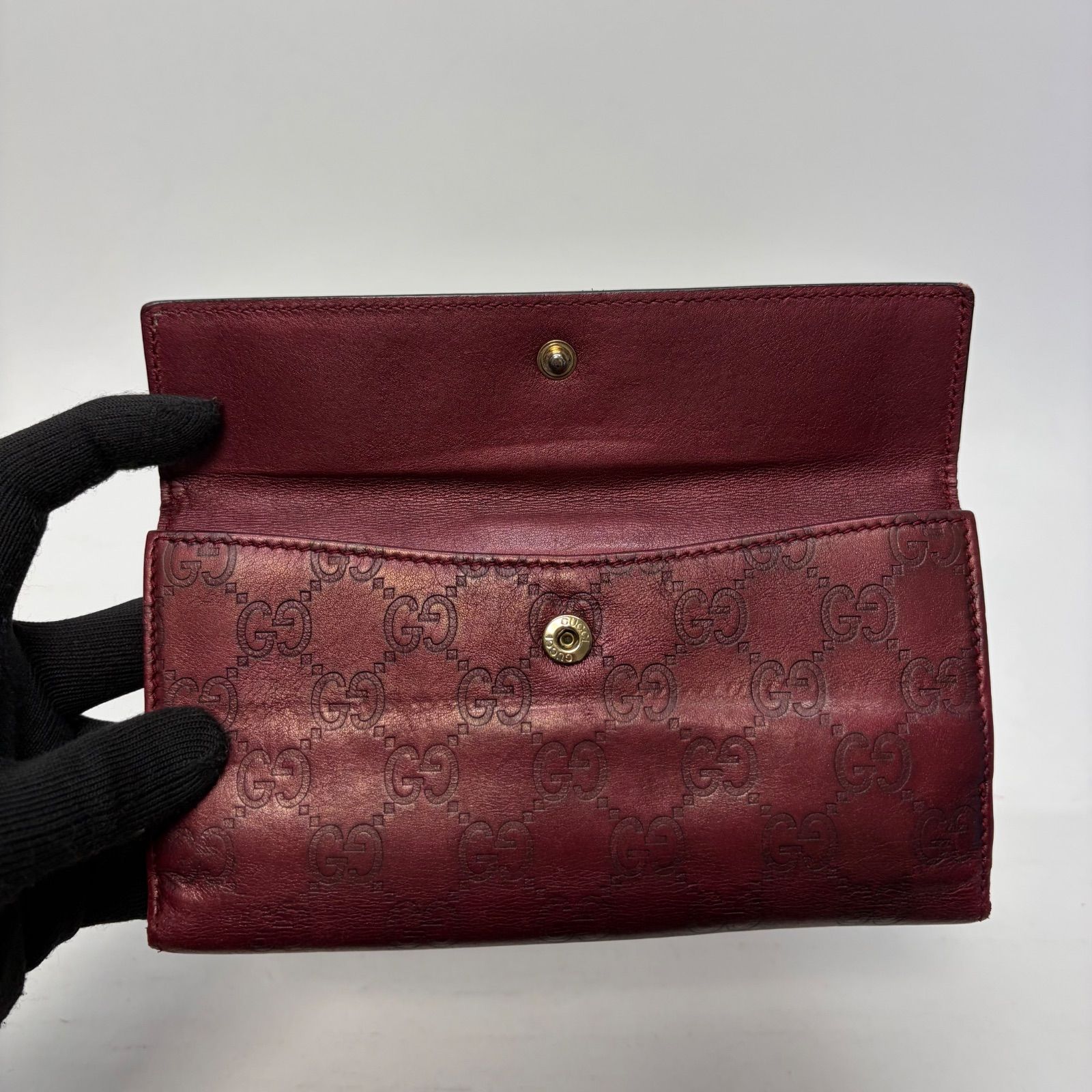4499 GUCCI グッチ 長財布 レッド レザー wホック シマレザー - メルカリ