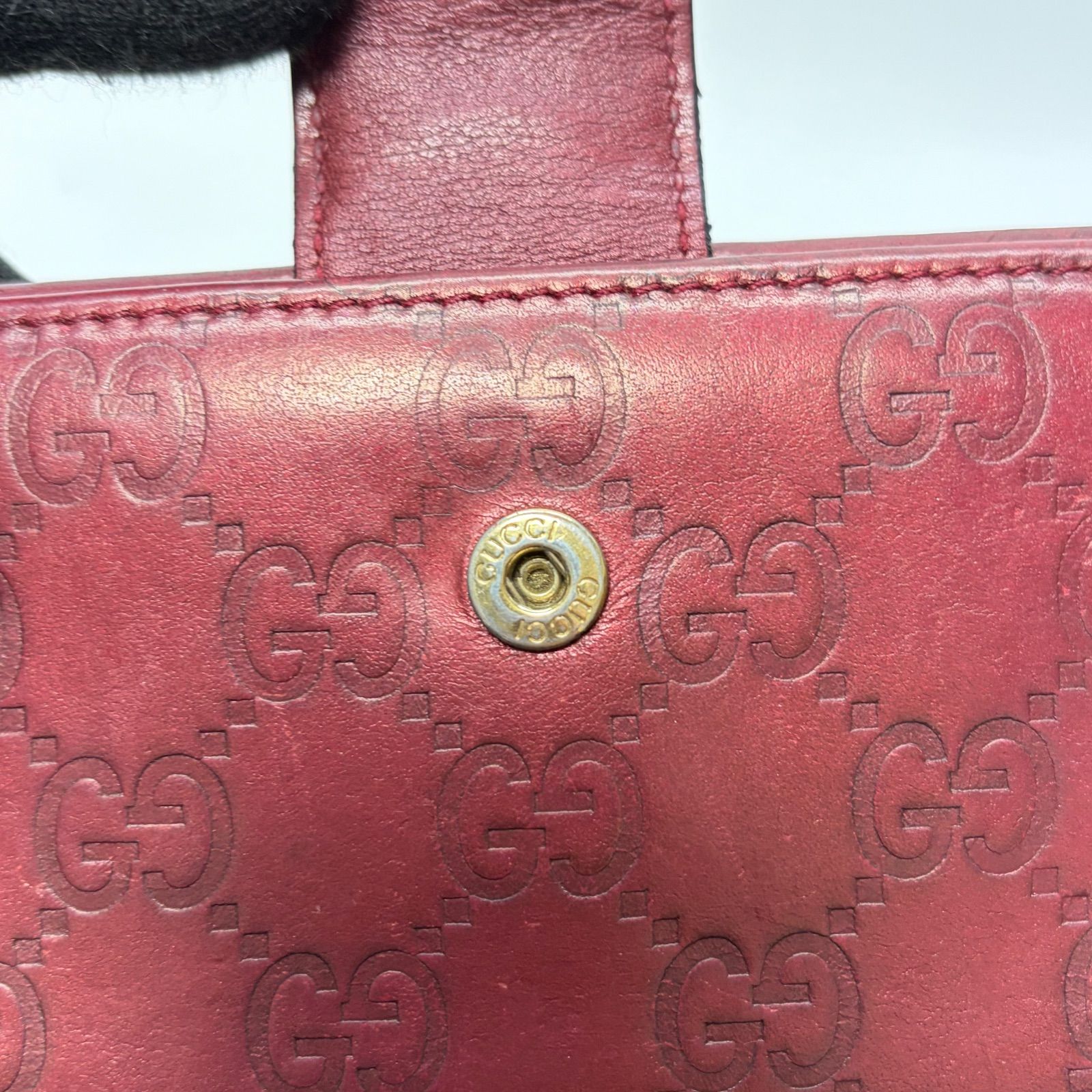 4499 GUCCI グッチ 長財布 レッド レザー wホック シマレザー - メルカリ