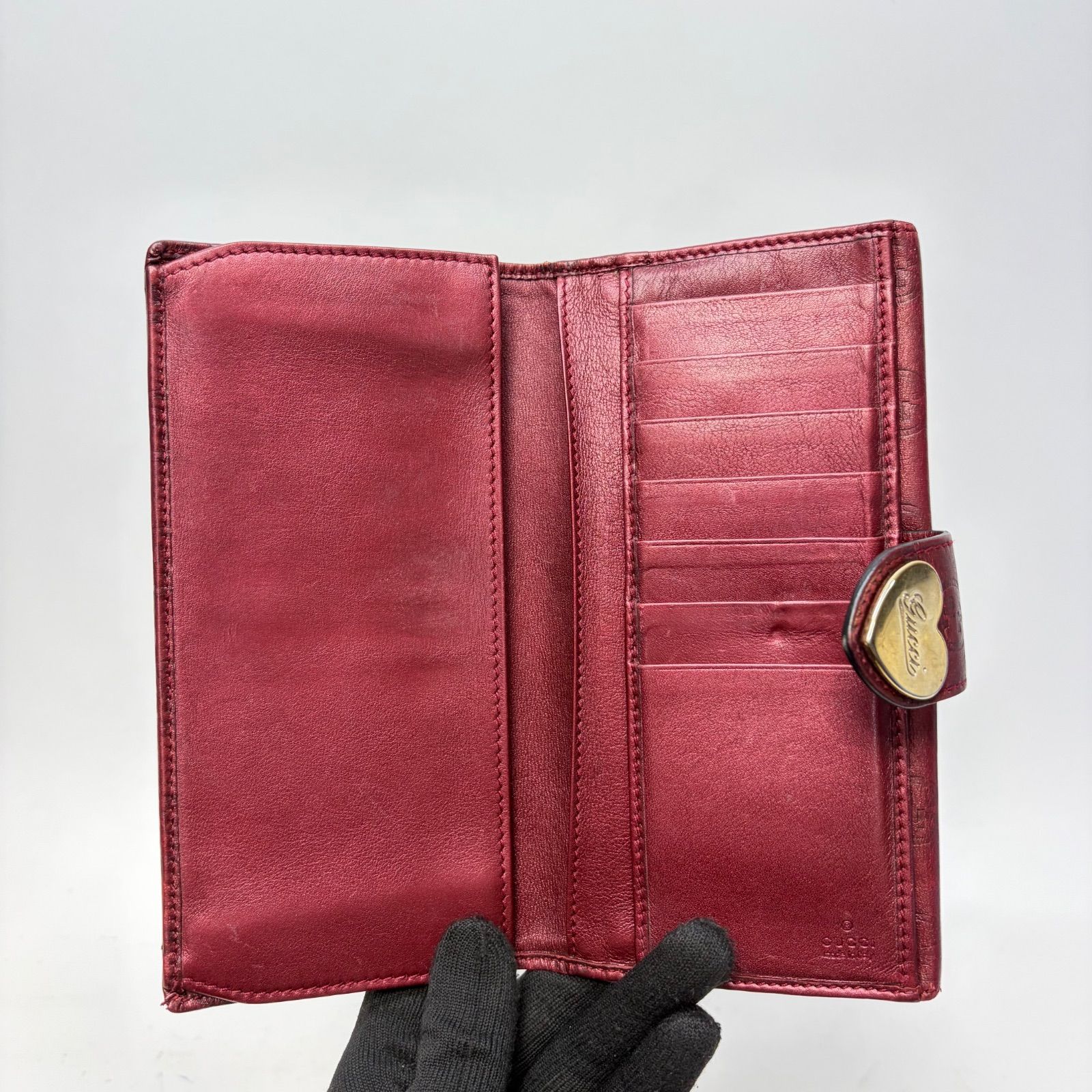 4499 GUCCI グッチ 長財布 レッド レザー wホック シマレザー - メルカリ