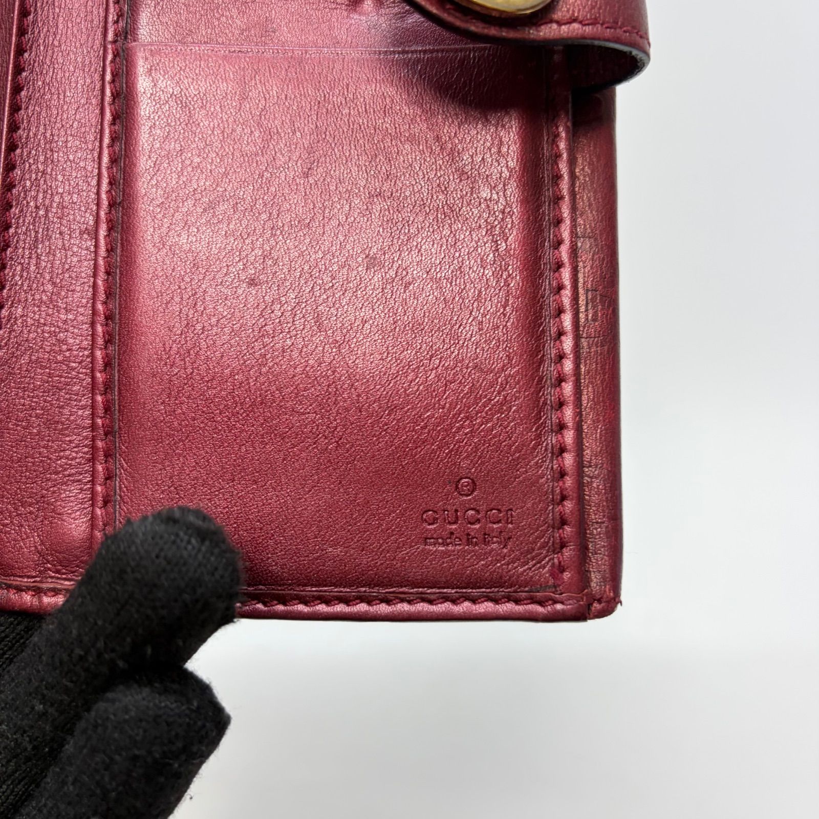 4499 GUCCI グッチ 長財布 レッド レザー wホック シマレザー - メルカリ