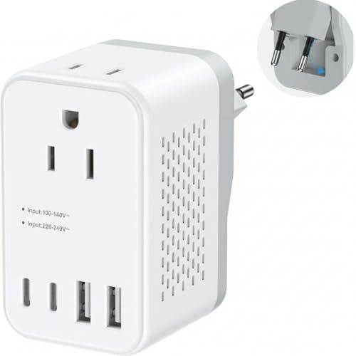 220Vから100V 変圧器 変換プラグ Cタイプ 海外旅行用 変換 2 個AC差込口 2つUSBポートと2つType-Cポート付き 韓国/イタリア/スペイン/ドイツ/ベトナム/オーストリアヨーロッパなどの国に対t 6a50bbe8