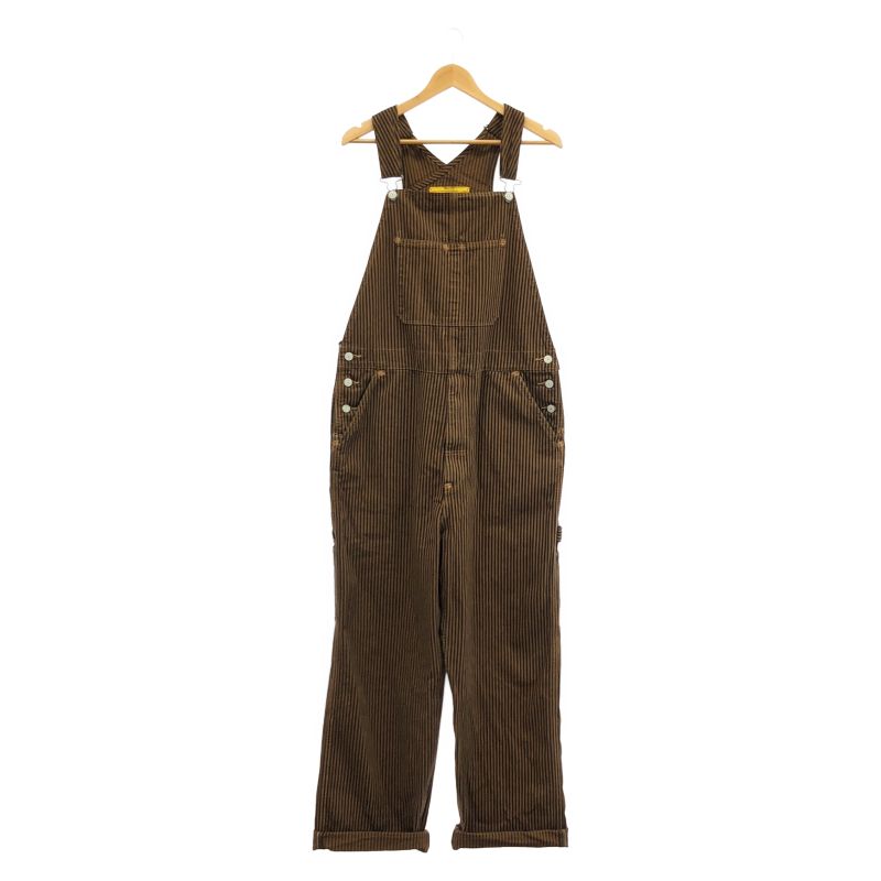 【中古】LEVI'S Red ストライプ オーバーオール サイズL 茶 リーバイス[91]