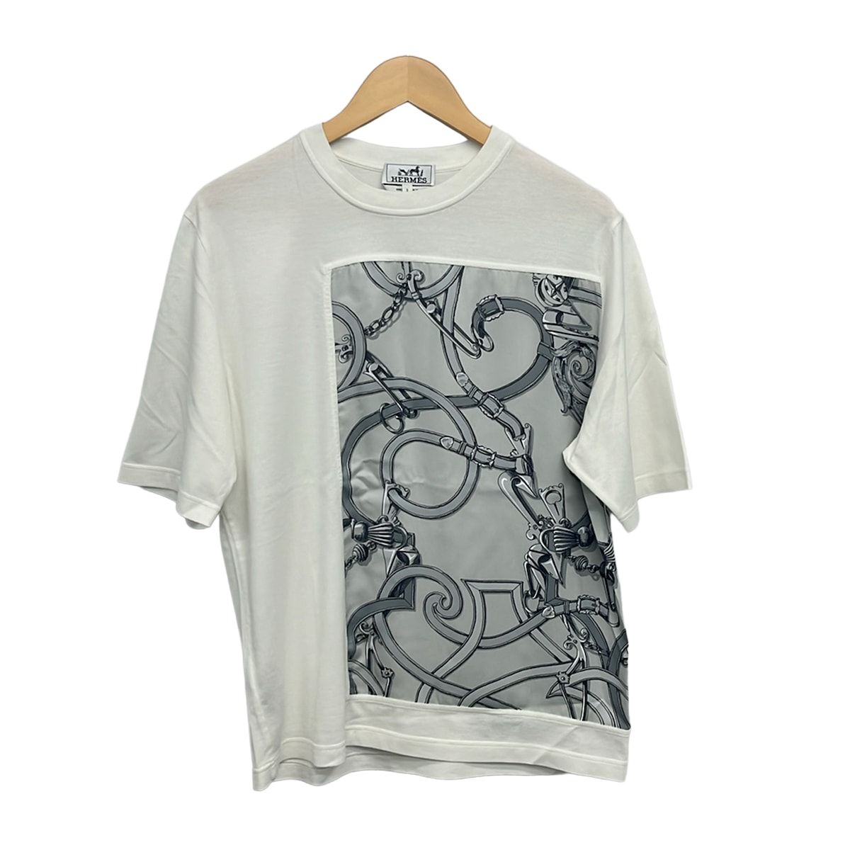 HERMES(エルメス) 半袖Tシャツ サイズS メンズ美品 - 白×ライトグレー クルーネック/L'Instruction du Roy/シルク切り替え