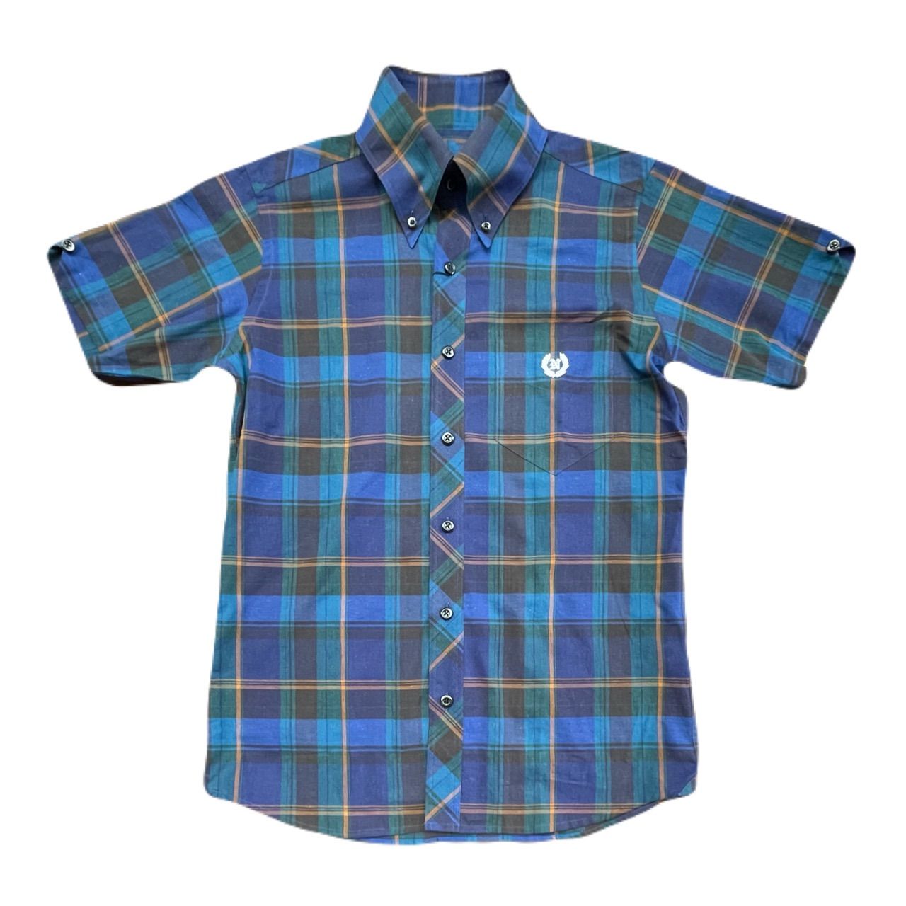 never trust 綿麻チェック・半袖BDシャツ　Green / Navy / Orange