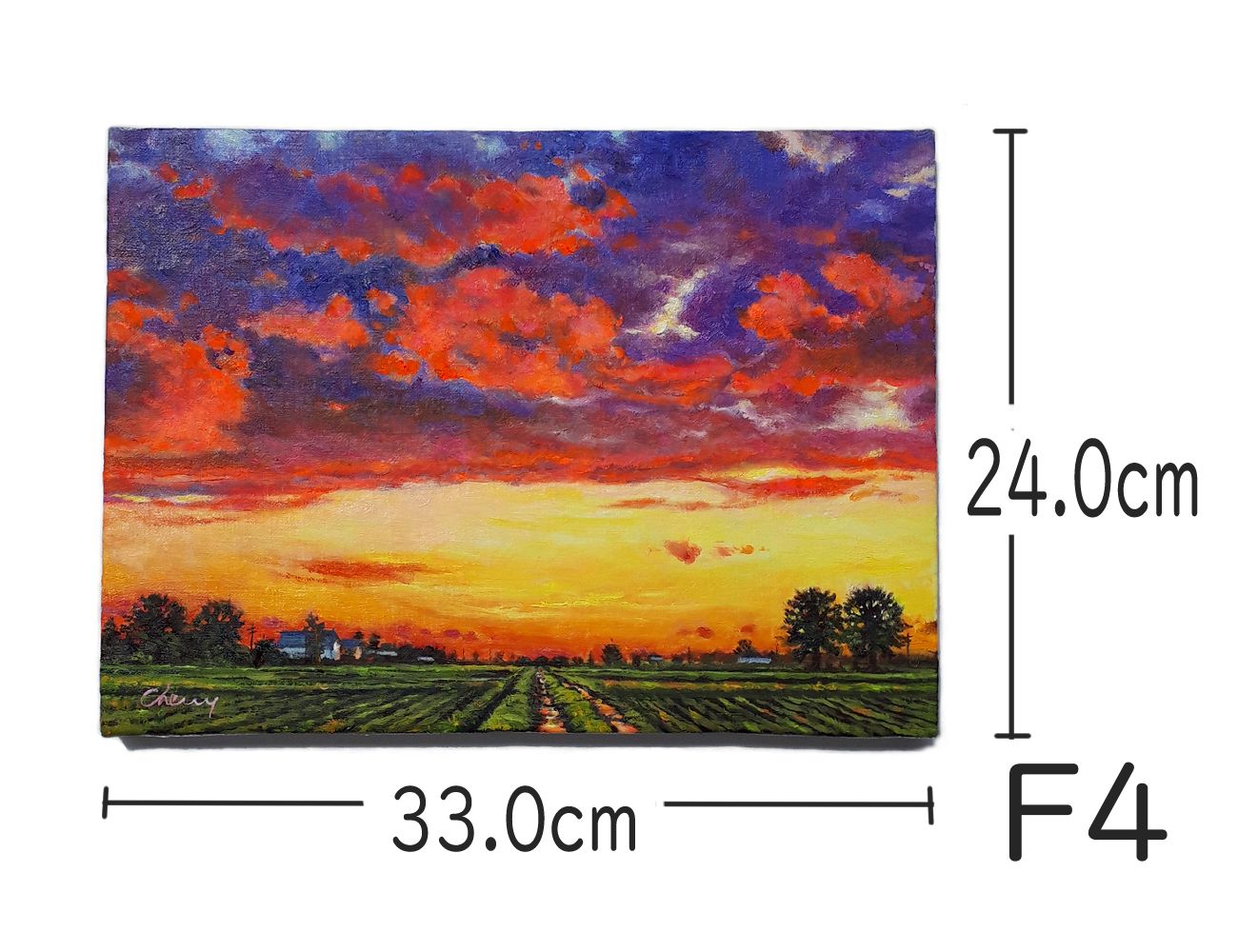 一点物】『 茜色の残響 』油絵 F4号 油彩画 絵画 風景画 キャンバス