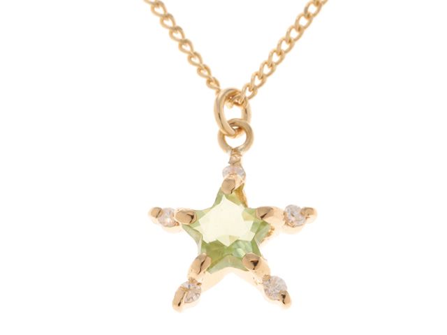 JEWELRY　貴金属・宝石　ペリドット　ネックレス　K18　ゴールド　キュービックジルコニア　1.6g　星　スター　2144000247398　【200】