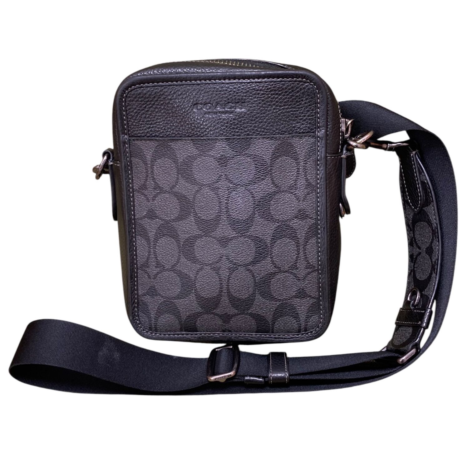 COACH コーチ シグネチャー×レザー PVC ショルダーバッグ CC009 ブラック キングラム[01]