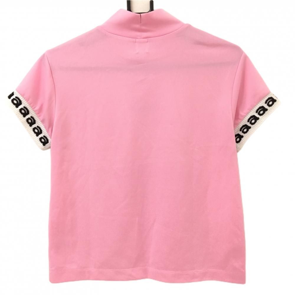 アルチビオ 半袖ハイネックシャツ ピンク×白 袖口ロゴ レディース 38(M