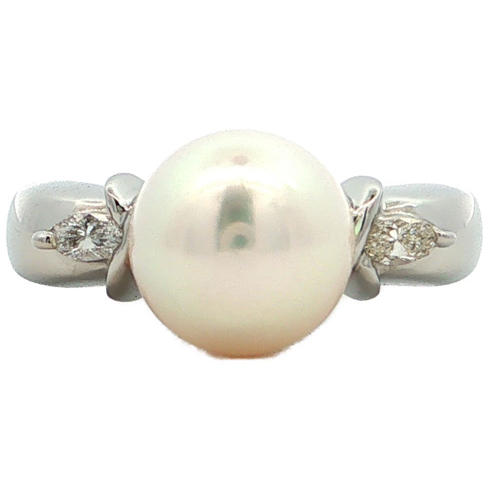 8.2mm 0.1ct アコヤ真珠 Japan Pearl 養殖真珠 真珠 パール ダイヤモンドリング 指輪 Pt900-4.8g 10号 #50 プラチナ【♀】【S】【レディース】★■614268【中古】