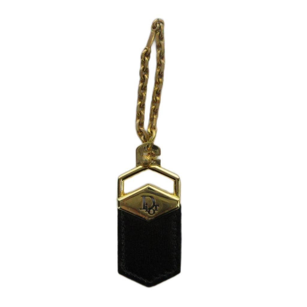 クリスチャンディオール Christian Dior キーホルダー ストラップ レザー ロゴ 黒 ブラック ゴールド色 ■GY11 /MQ ■OH