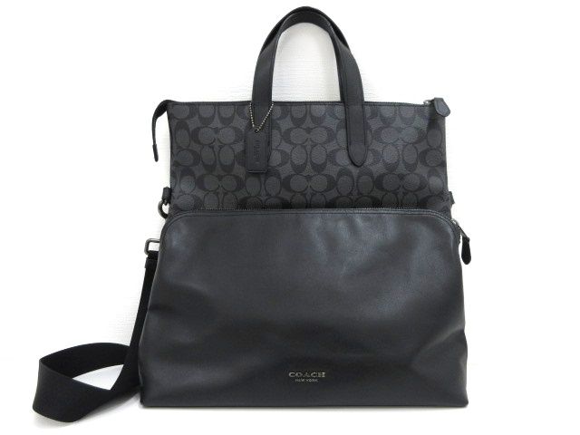 コーチ COACH グラハム フォールドオーバー トートバッグ F72528 ブラック系 シグネチャー PVC 2way ショルダー かばん ☆AA★