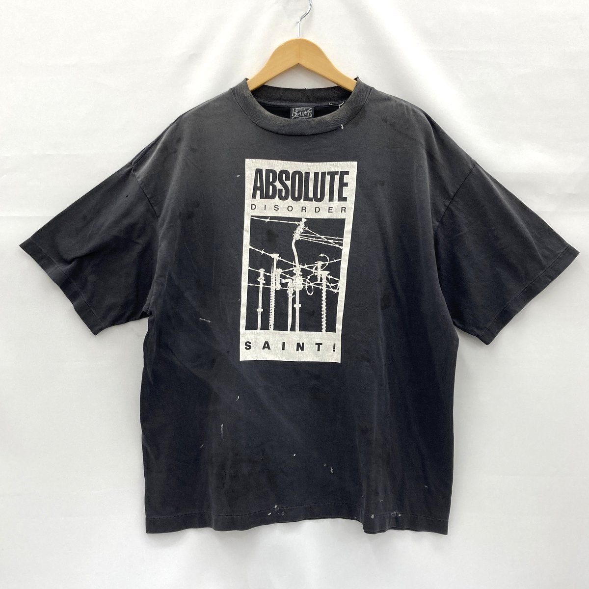 SAINT MICHAEL セントマイケル Tシャツ 半袖 クルーネック KK_SS T-SHIRT タグ付き XLサイズ ブラック ヴィンテージ加工 プリント ★ SS220