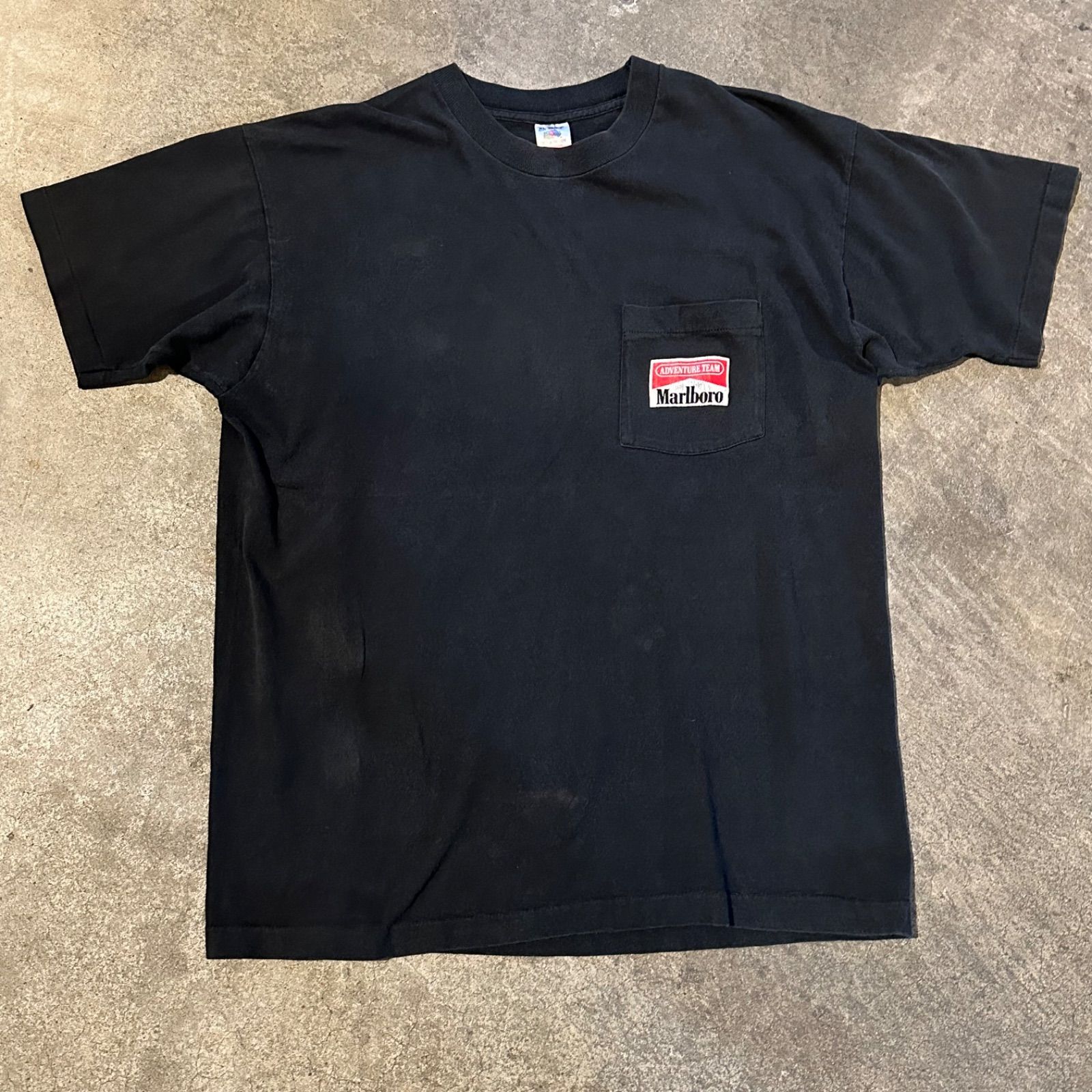 90s Marlboro マルボロ coyote bluff ポケットTシャツ USA製 XL ブラック フェード シングルステッチ