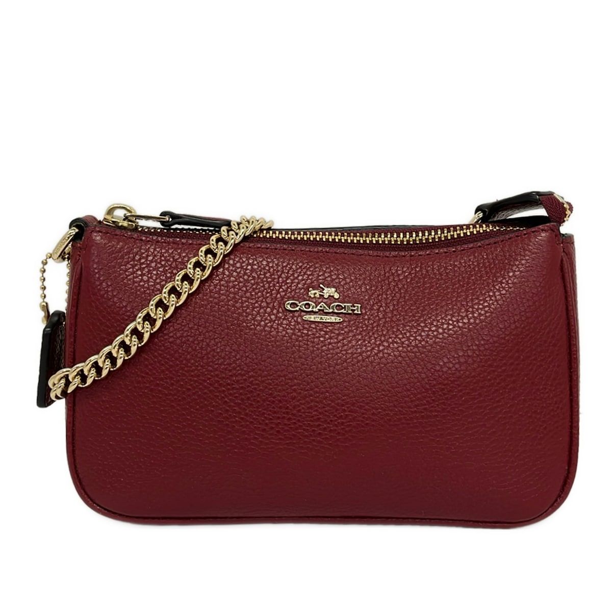 コーチ ハンドバッグ美品 リータ リストレット 19 ポリッシュド ペブルド レザー 53077 ボルドー チェーンハンドル/ミニバッグ レザー