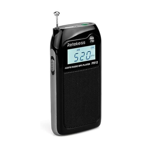 Retekess PR12 ラジオ小型 ポータブル AM FM 充電式ポケットラジオ DSP MP3 プレーヤー 高齢者向け 通勤 旅行用 SDカード対応 軽量 (ブラック)as f925e63d