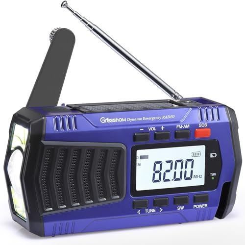 Greeshow 防災ラジオ 多機能 手回しラジオ デジタル選局 FM/AM/SWラジオ 高感度 5000mAh usb充電式 ソーラー充電 SOSサイレン 防災グッズ 災害用 小型 携帯 キャンプ 緊急用 非常用 防水 スマホ急速充電可能 6d133f50