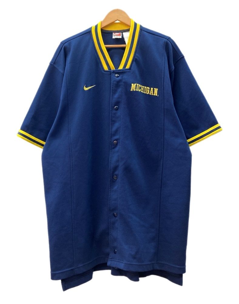 ナイキ NIKE 90s Game Shirt ゲーム シャツ ミシガン大学 ボタンアップ 刺繡ロゴ ジャージ 紺 ジャージ ロゴ ネイビー XLサイズ 104MT-3172
