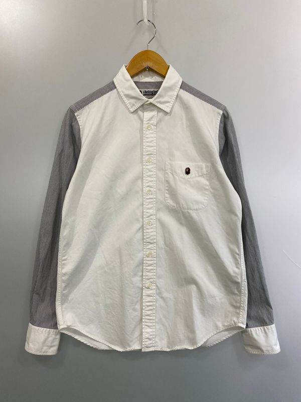 【中古品】 A ABTHING APE アベイシングエイプ LS SHIRT STRIPE WHITE ロングスリーブ シャツ 長袖シャツ メンズ トップス 【142-260521-em-36-min】