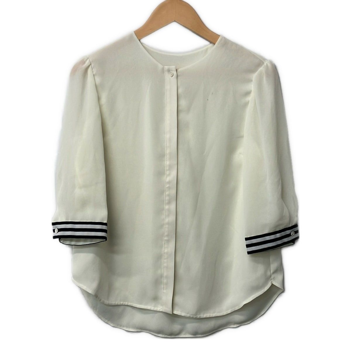 ボーダーズアットバルコニー 七分袖シャツブラウス サイズ36 S レディース美品 - アイボリー×黒×白 ボーダー/ノーカラー