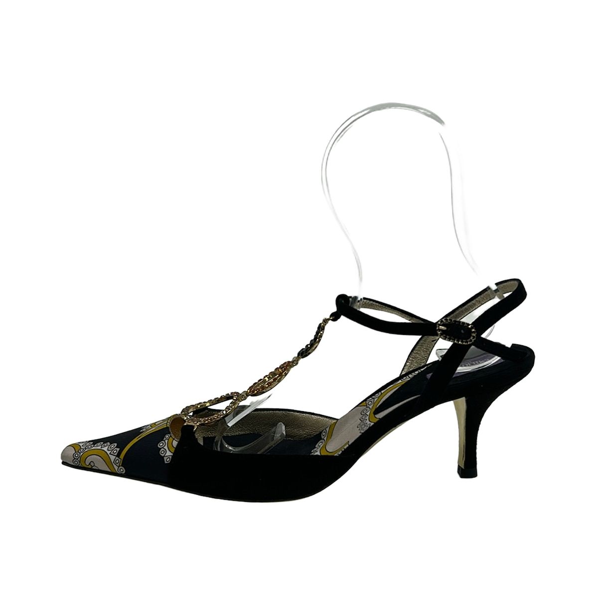 EMILIO PUCCI(PUCCI)(エミリオプッチ) サンダル 37 1/2 レディース - 黒×ダークイエロー×マルチ ラインストーン