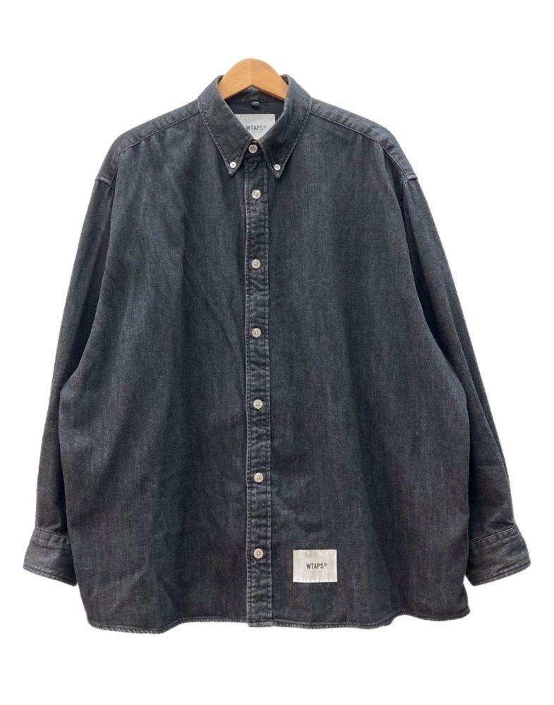 ダブルタップス WTAPS 23AW BD 04 / LS / Cotton. Denim 長袖 ボタンダウン デニム シャツ ロングスリーブ 薄手 黒 232BRDT-SHM03 サイズ03 長袖シャツ ロゴ ブラック 104MT-3173