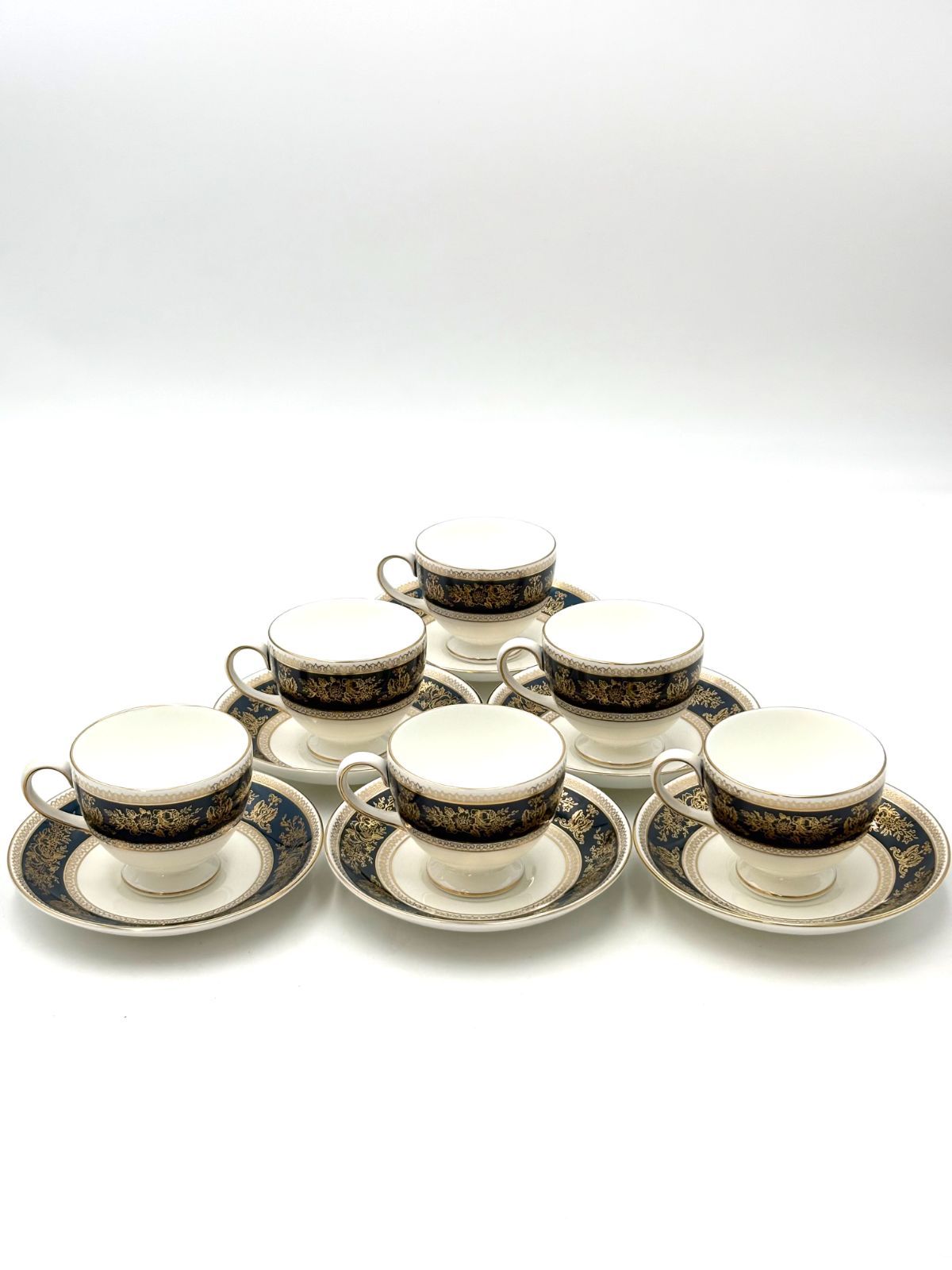 訳あり　ウェッジウッド　WEDGWOOD　コロンビア　ブルー　ゴールド　カップ＆ソーサー　6客セット
