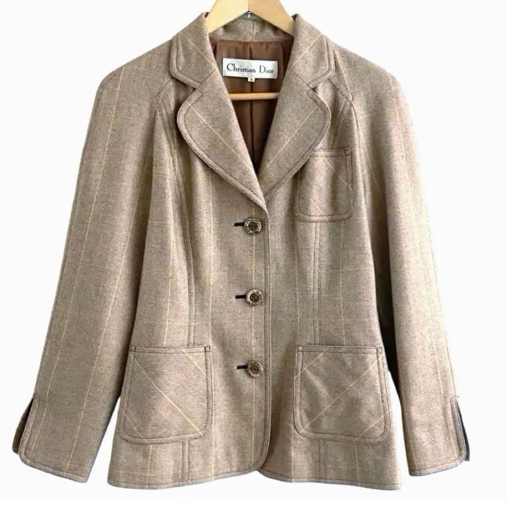 ヴィンテージ Christian Dior クリスチャンディオール エルボーパッチ テーラードジャケット チェック レディース M