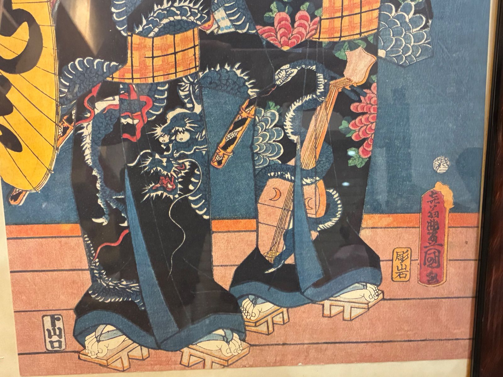 江戸期 浮世絵 三代歌川豊国（歌川国貞）文久期 役者絵 彫岩 額装