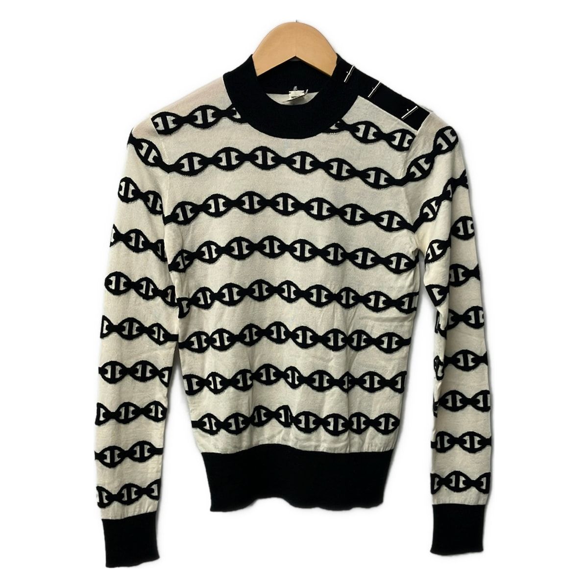 HERMES(エルメス) 長袖セーター サイズ36 S レディース美品 - 06-7708 アイボリー×黒 シェーヌダンクル