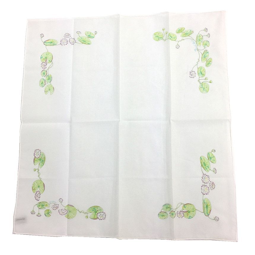 HERMES エルメス ハンカチ コットンカレ Un jardin sur le nil ナイルの庭 蓮の花 バンダナ ポケットチーフ 未使用 aq12898