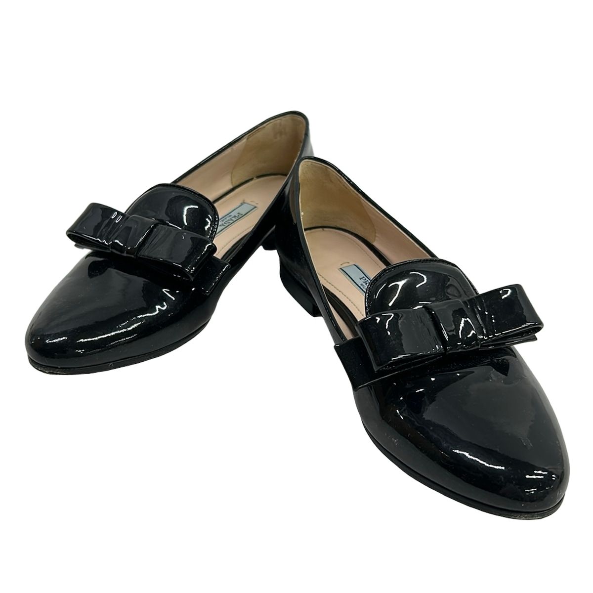 PRADA(プラダ) ローファー 34 1/2 レディース - 黒 リボン レザー 