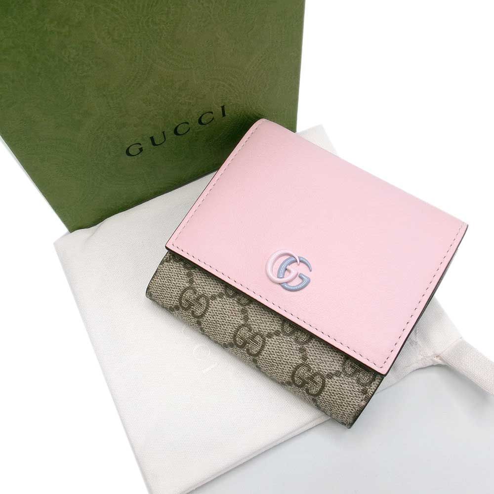 GUCCI グッチ 折財布 レザー マーモント gg ミニウォレット ピンク