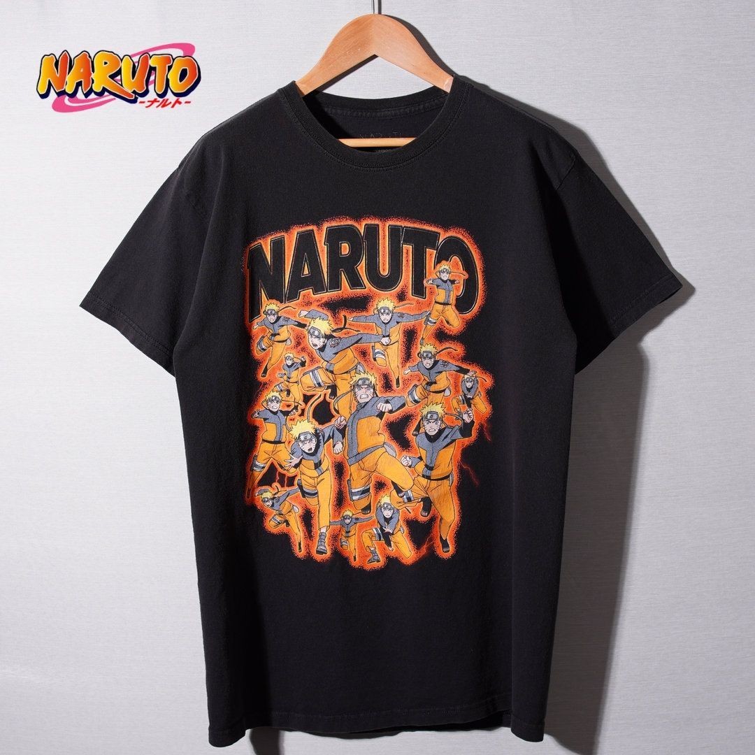 ナルト NARUTO Tシャツ M ブラック うずまきナルト 影分身 キャラT アニメT 古着 T004
