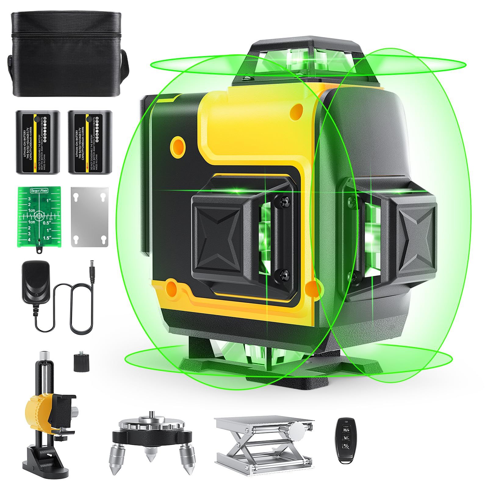 レーザー墨出し器 4x360° グリーンレーザー フルライン レーザーレベル 16ライン レーザー水平器 自動補正 高輝度 リモコン付き 屋内屋外兼用 受光器対応 日本語取扱説明書付(沖縄・離島の方不可) 5be59f29