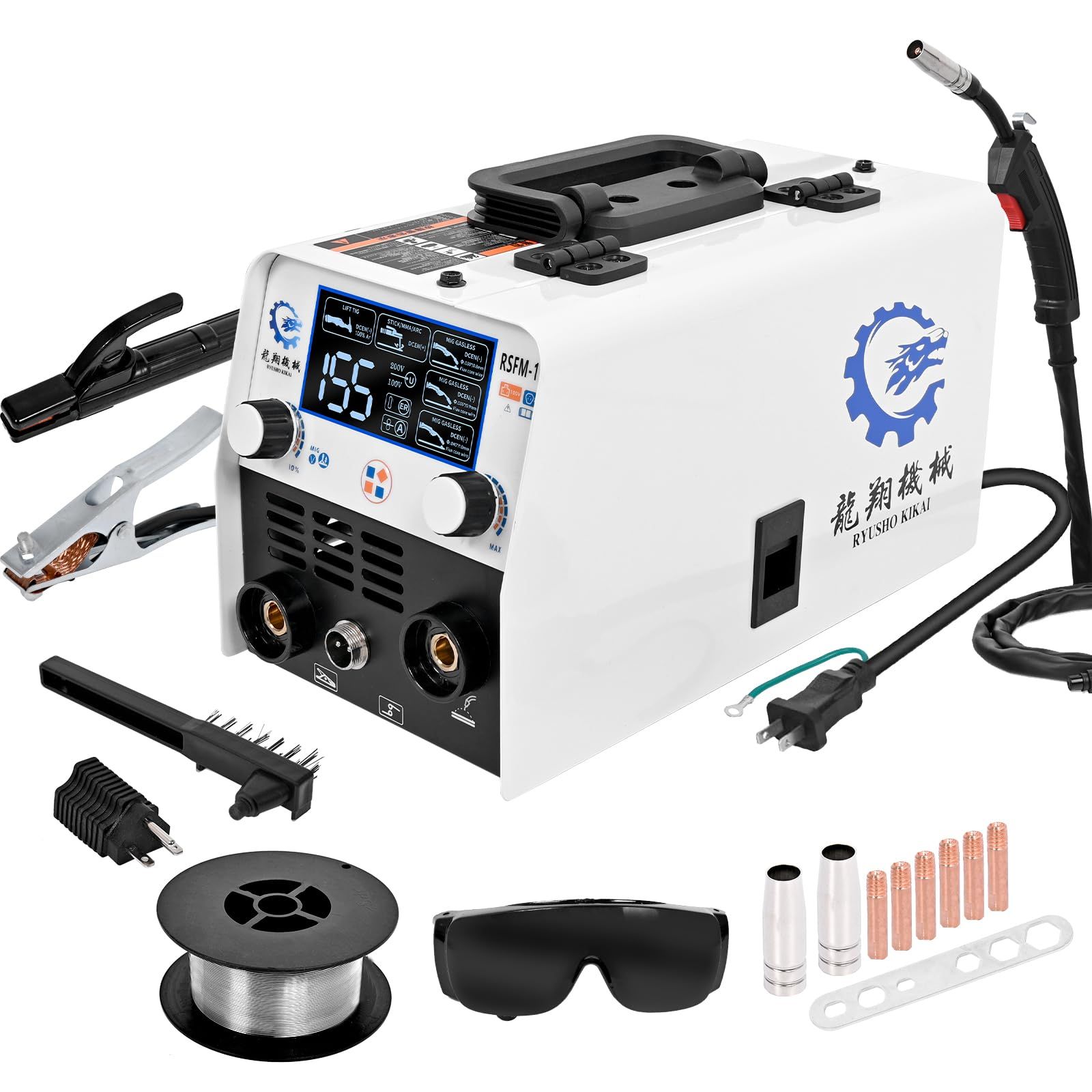 半自動溶接機 3 in 1 ノンガス MIG 溶接/アーク溶接/LIFT TIG IGBT 搭載 100V/200V 兼用 最大出力 120A 定格使用率 60% LED 液晶表示 電流電圧調整 小型軽量 スパッタ少 家庭用 DIY 修理 車 24f4c0ab