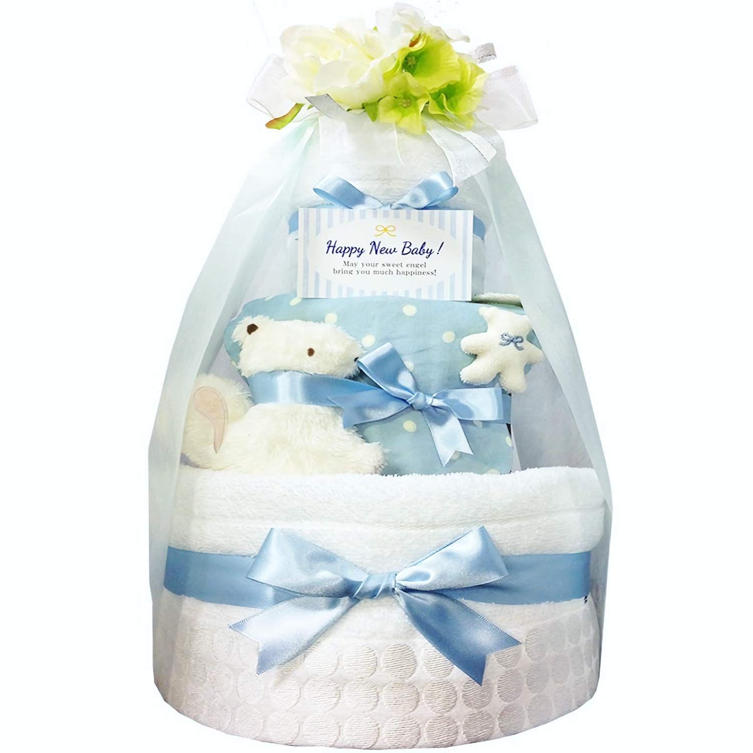 KanonBabys おむつケーキ 男の子 今治 オーガニック 出産祝い 3段 Mサイズ 4001 [ハーフバースデー・1歳の誕生日にオススメおむつサイズＭ]