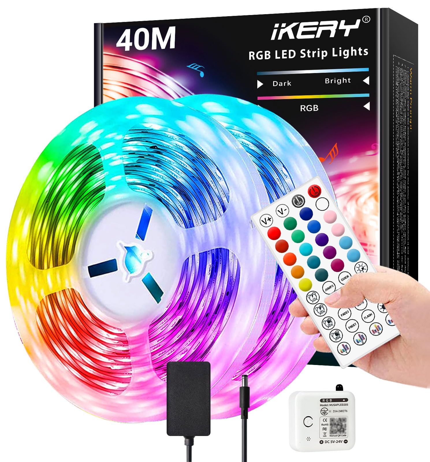 IKERY LEDテープライト 40M リモコン版 LEDテープ- 音楽連動 調光調色 間接照明 LEDストリップランプ -インドア/寝室/キッチン/リビングルーム クリスマス/誕生日パーティー/祭り/クラブ・バー装飾照明 20Mx2ロール 59f7ed4c