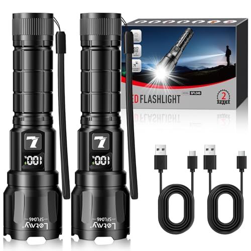 Letmy 懐中電灯 強力 ledライト【2025新型・超高輝度6000ルーメン・P50チップ】 充電式大容量電池 ディジタル電気量 アルミ合金 Type-C充電 ズーム式 軍用 最強 軽量 明るい ハンディライト アウトドア 防水IP65 e6c924d7