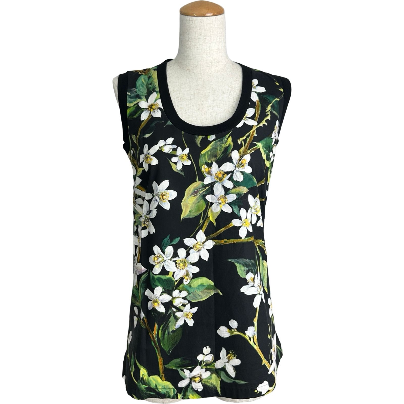 ドルチェ＆ガッバーナ Dolce & Gabbana フローラル総柄切替ノースリーブトップス F7094T ブラック コットン レディース その他トップス