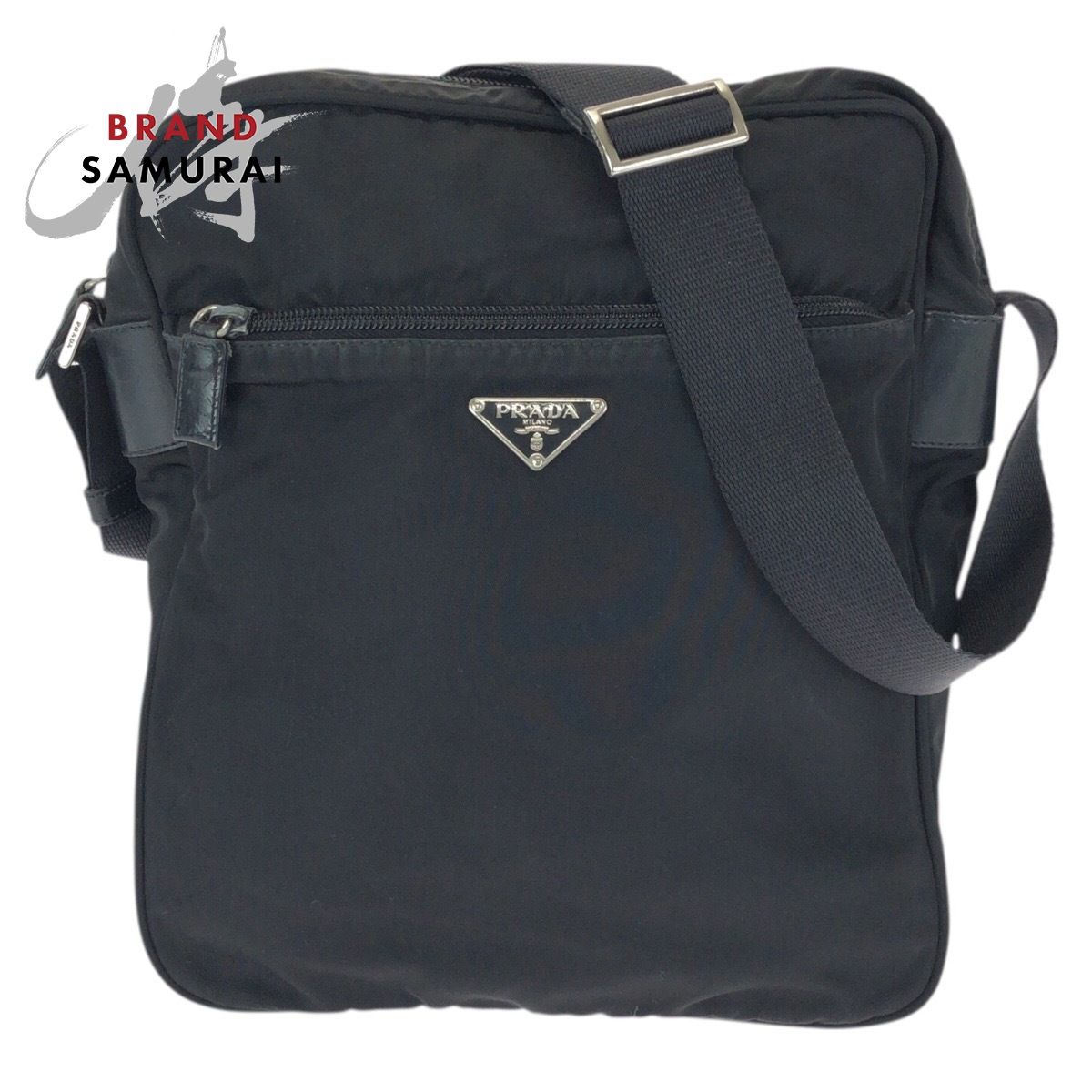 美品 PRADA プラダ テスート 三角ロゴプレート ブラック 黒 シルバー 