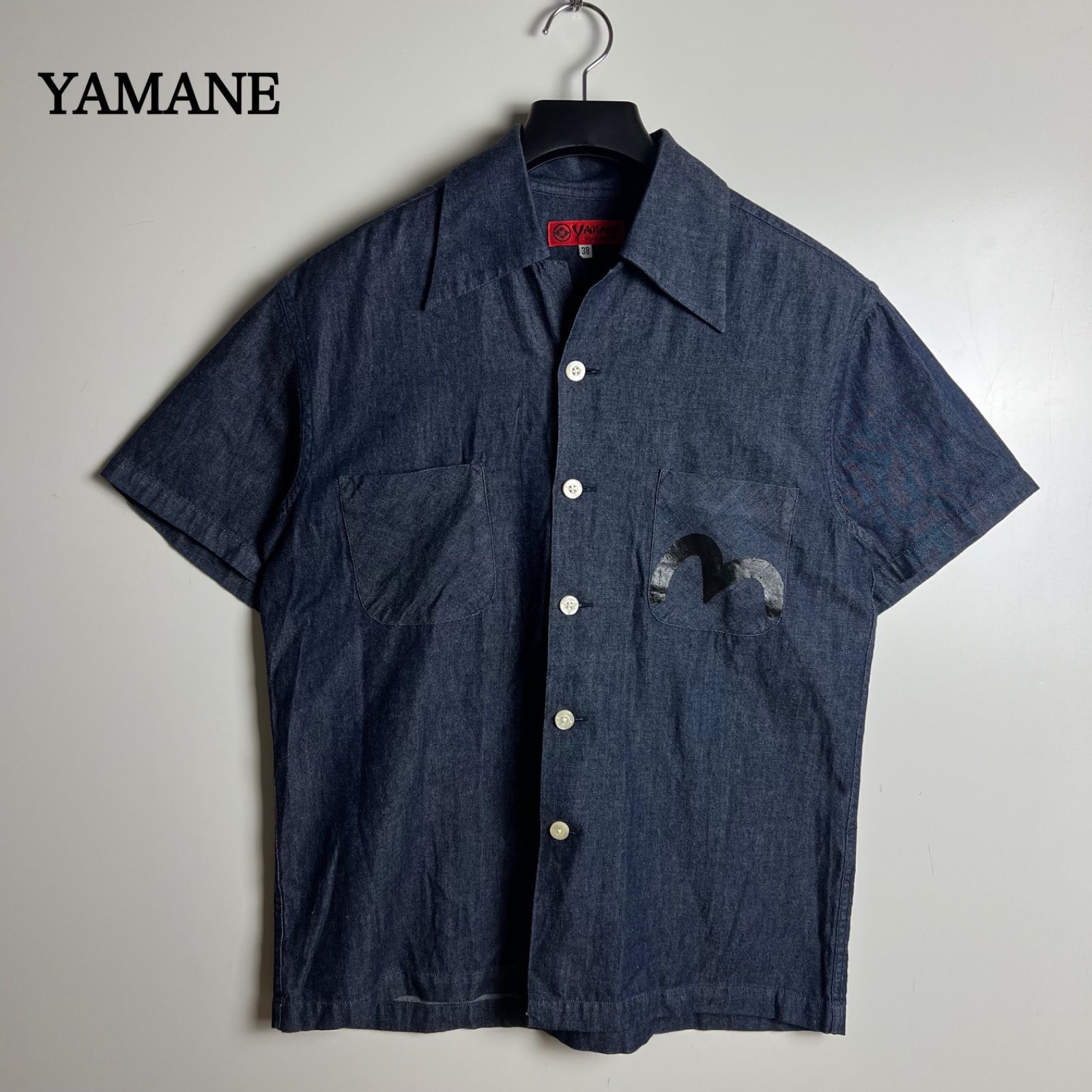 YAMANE EVISU kamome logo oc shirts 38 M ヤマネ エヴィス 開襟シャツ 半袖 カモメロゴ アメカジ レプリカ レア 人気