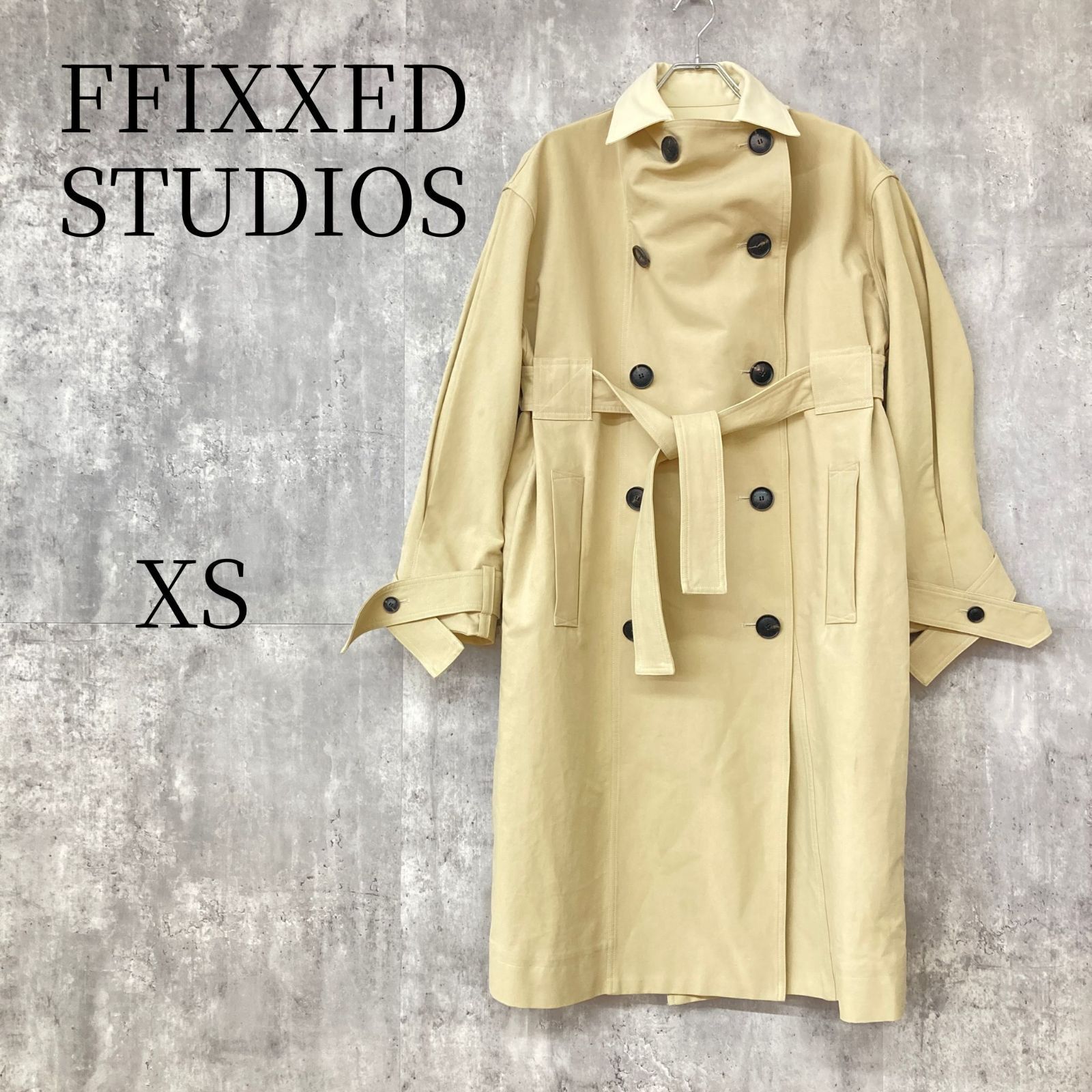 FFIXXED STUDIOS フィックススタディオス トレンチコート ダブル ロングコート レディース XS ベージュ ライトベージュ 裏地 生成り 切替 カジュアル アパレル 古着