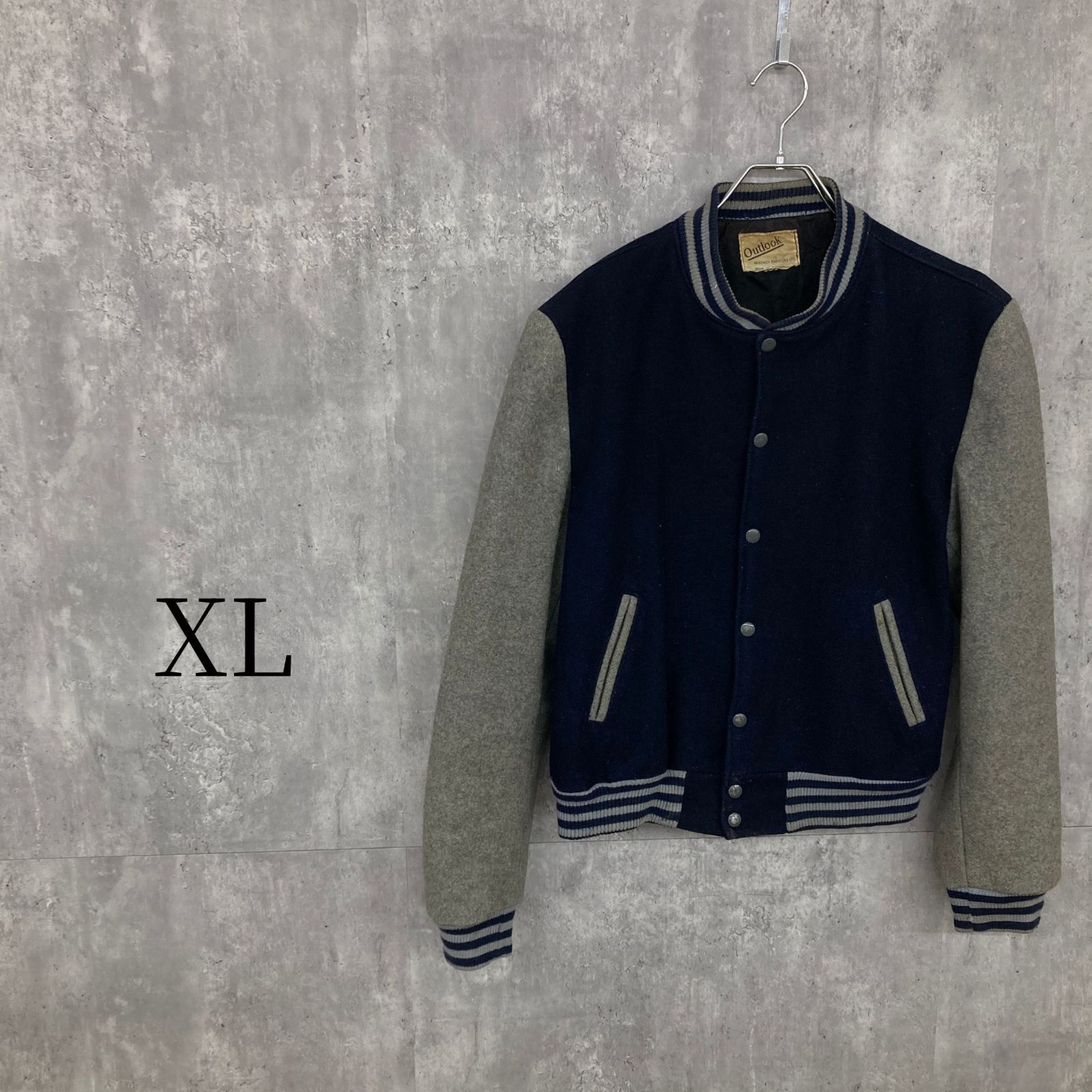 vintage 古着 ウール スタジャン ネイビー 紺 ジャケット アウター 